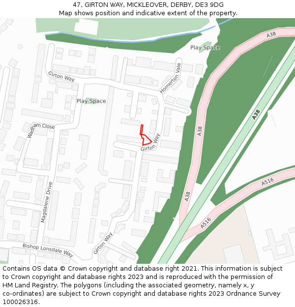 47, GIRTON WAY, MICKLEOVER, DERBY, DE3 9DG: Location map and indicative extent of plot