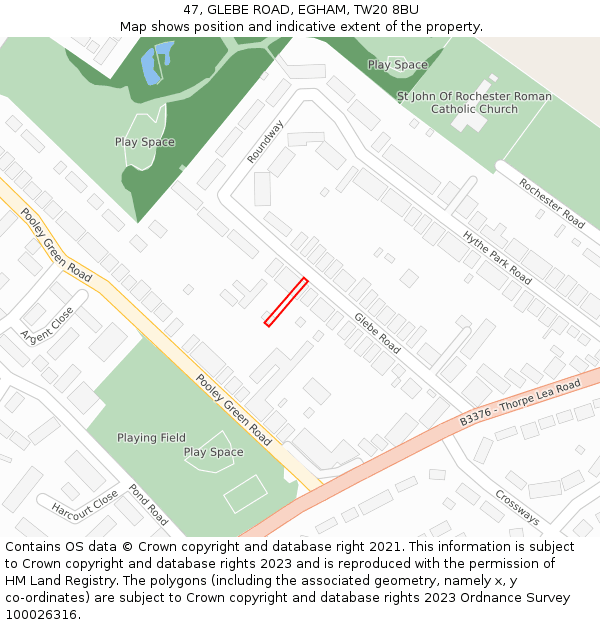 47, GLEBE ROAD, EGHAM, TW20 8BU: Location map and indicative extent of plot