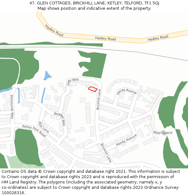 47, GLEN COTTAGES, BRICKHILL LANE, KETLEY, TELFORD, TF1 5GJ: Location map and indicative extent of plot