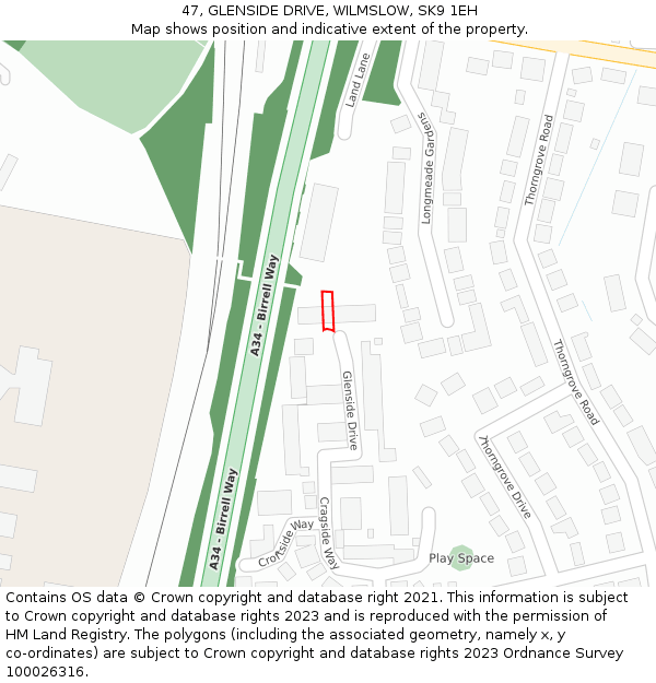 47, GLENSIDE DRIVE, WILMSLOW, SK9 1EH: Location map and indicative extent of plot