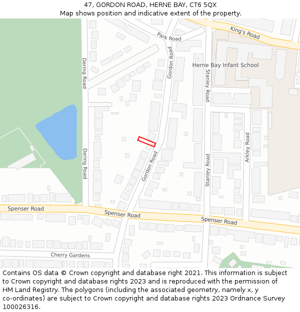 47, GORDON ROAD, HERNE BAY, CT6 5QX: Location map and indicative extent of plot