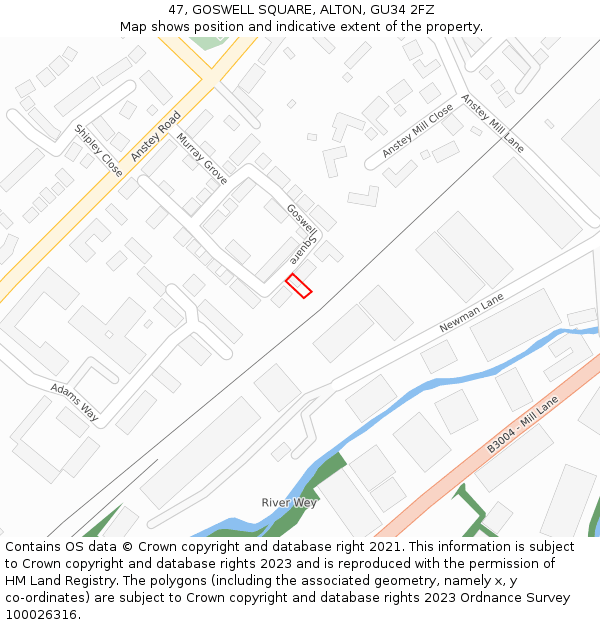 47, GOSWELL SQUARE, ALTON, GU34 2FZ: Location map and indicative extent of plot