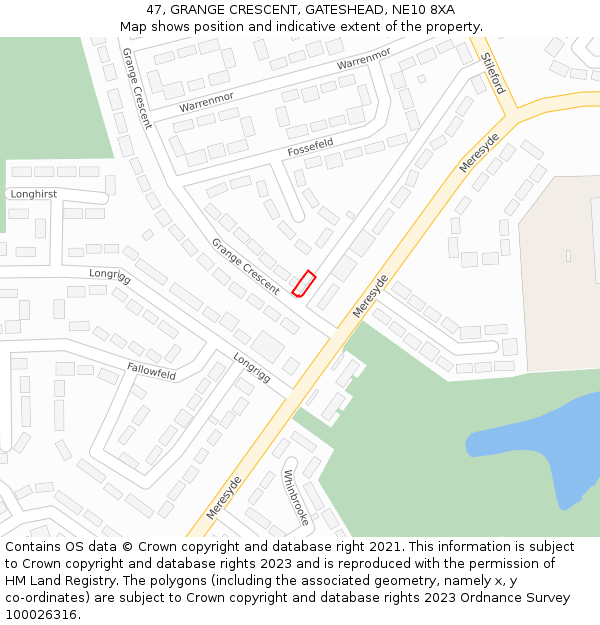 47, GRANGE CRESCENT, GATESHEAD, NE10 8XA: Location map and indicative extent of plot