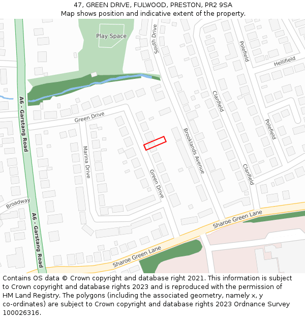 47, GREEN DRIVE, FULWOOD, PRESTON, PR2 9SA: Location map and indicative extent of plot