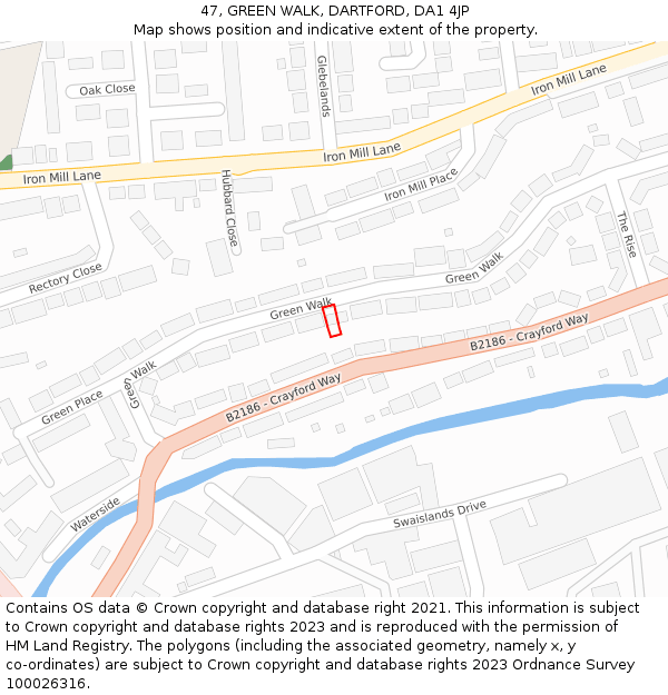 47, GREEN WALK, DARTFORD, DA1 4JP: Location map and indicative extent of plot