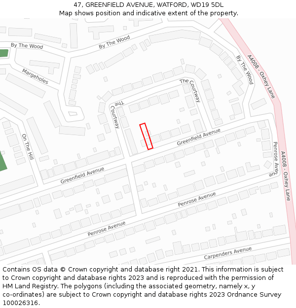 47, GREENFIELD AVENUE, WATFORD, WD19 5DL: Location map and indicative extent of plot