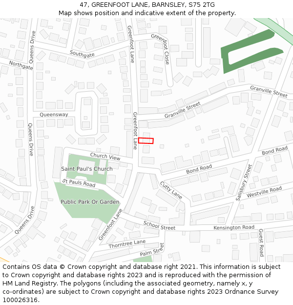 47, GREENFOOT LANE, BARNSLEY, S75 2TG: Location map and indicative extent of plot