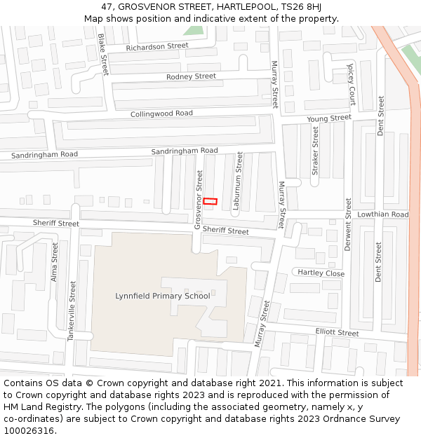 47, GROSVENOR STREET, HARTLEPOOL, TS26 8HJ: Location map and indicative extent of plot