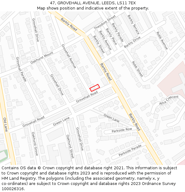 47, GROVEHALL AVENUE, LEEDS, LS11 7EX: Location map and indicative extent of plot