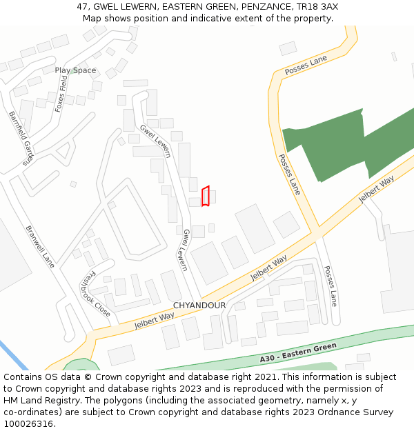 47, GWEL LEWERN, EASTERN GREEN, PENZANCE, TR18 3AX: Location map and indicative extent of plot