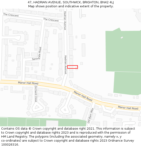 47, HADRIAN AVENUE, SOUTHWICK, BRIGHTON, BN42 4LJ: Location map and indicative extent of plot