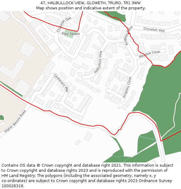 47, HALBULLOCK VIEW, GLOWETH, TRURO, TR1 3WW: Location map and indicative extent of plot