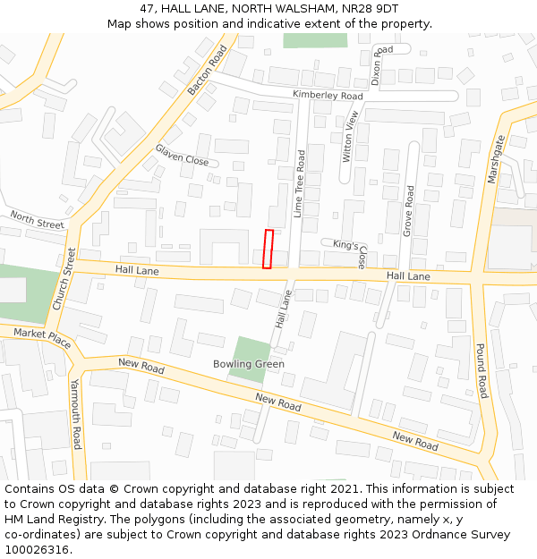 47, HALL LANE, NORTH WALSHAM, NR28 9DT: Location map and indicative extent of plot
