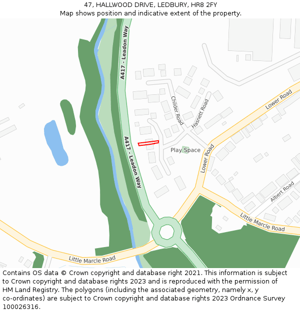 47, HALLWOOD DRIVE, LEDBURY, HR8 2FY: Location map and indicative extent of plot