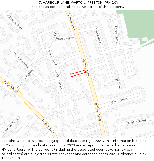 47, HARBOUR LANE, WARTON, PRESTON, PR4 1YA: Location map and indicative extent of plot