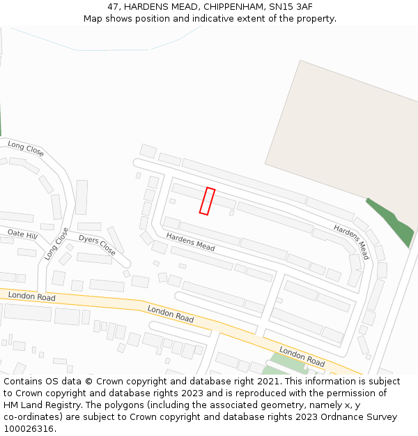47, HARDENS MEAD, CHIPPENHAM, SN15 3AF: Location map and indicative extent of plot
