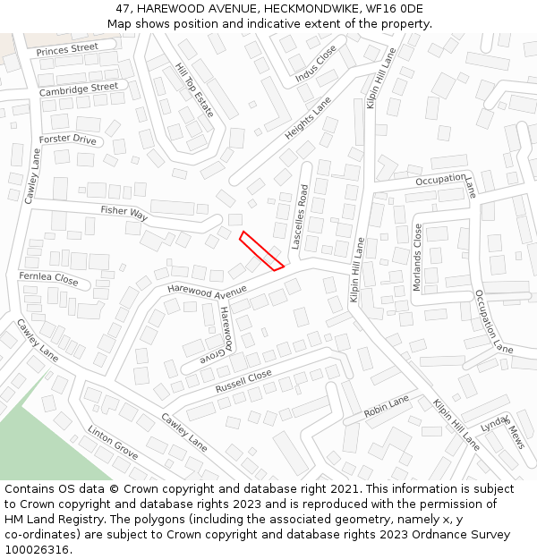 47, HAREWOOD AVENUE, HECKMONDWIKE, WF16 0DE: Location map and indicative extent of plot
