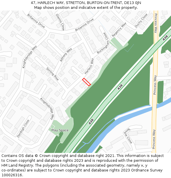 47, HARLECH WAY, STRETTON, BURTON-ON-TRENT, DE13 0JN: Location map and indicative extent of plot
