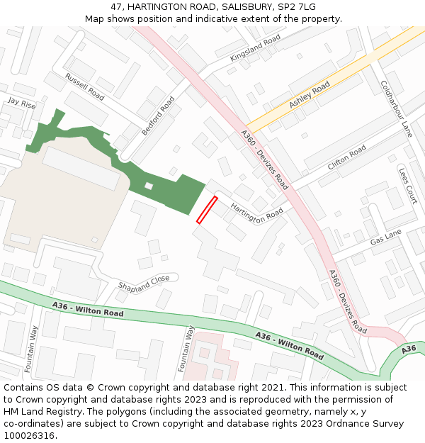 47, HARTINGTON ROAD, SALISBURY, SP2 7LG: Location map and indicative extent of plot