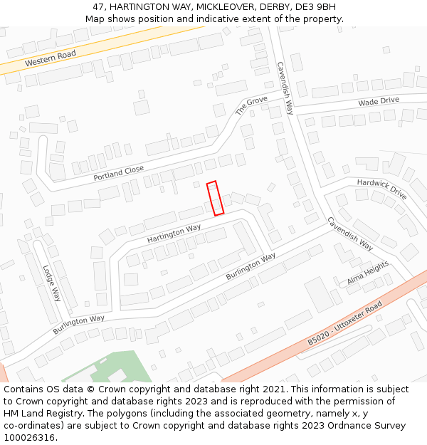 47, HARTINGTON WAY, MICKLEOVER, DERBY, DE3 9BH: Location map and indicative extent of plot