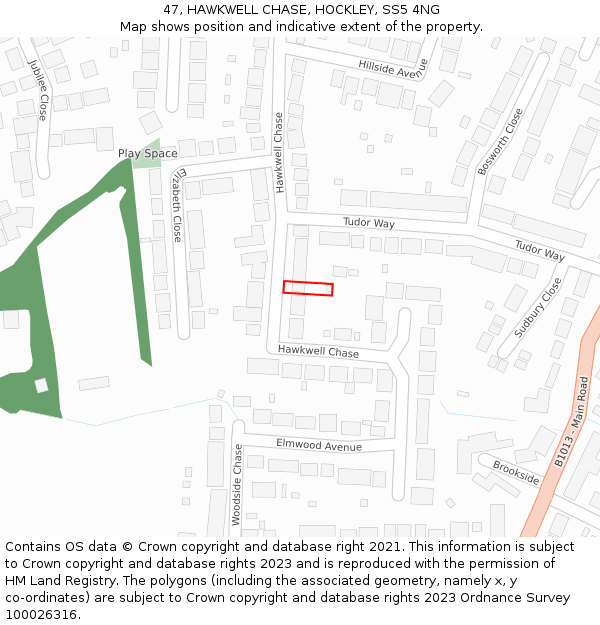 47, HAWKWELL CHASE, HOCKLEY, SS5 4NG: Location map and indicative extent of plot