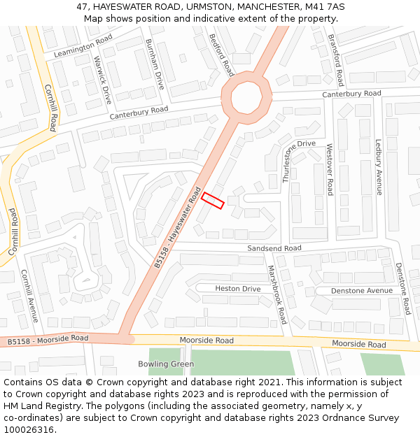 47, HAYESWATER ROAD, URMSTON, MANCHESTER, M41 7AS: Location map and indicative extent of plot
