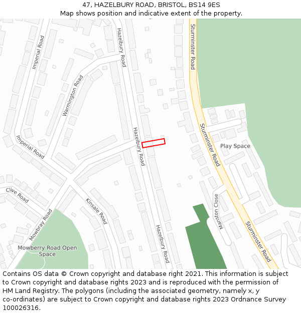 47, HAZELBURY ROAD, BRISTOL, BS14 9ES: Location map and indicative extent of plot