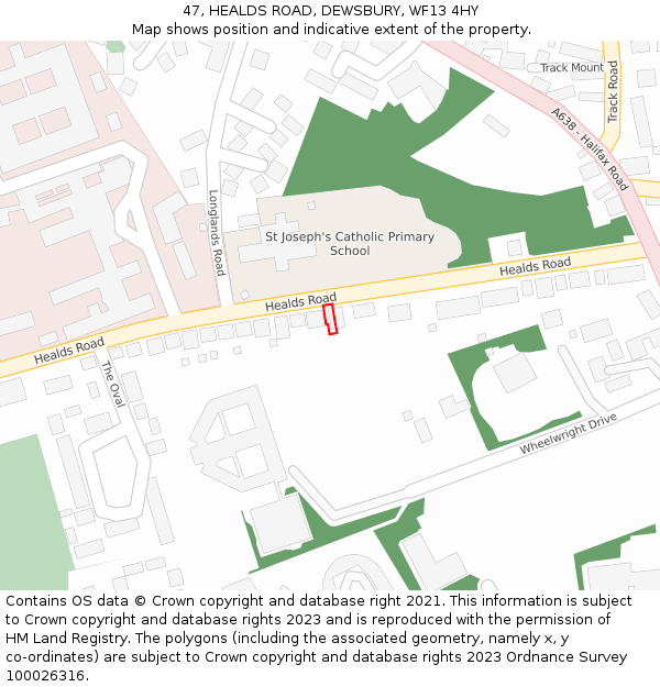 47, HEALDS ROAD, DEWSBURY, WF13 4HY: Location map and indicative extent of plot