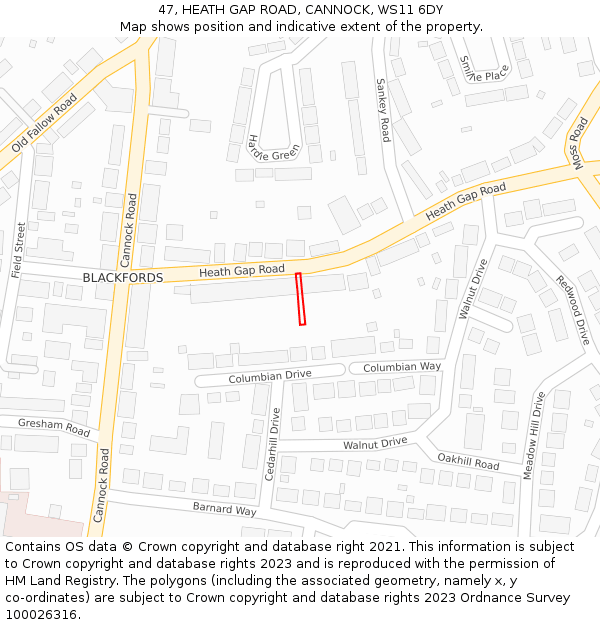 47, HEATH GAP ROAD, CANNOCK, WS11 6DY: Location map and indicative extent of plot