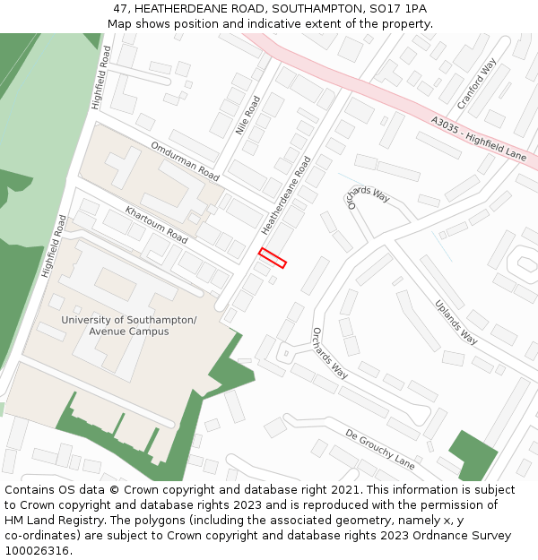 47, HEATHERDEANE ROAD, SOUTHAMPTON, SO17 1PA: Location map and indicative extent of plot