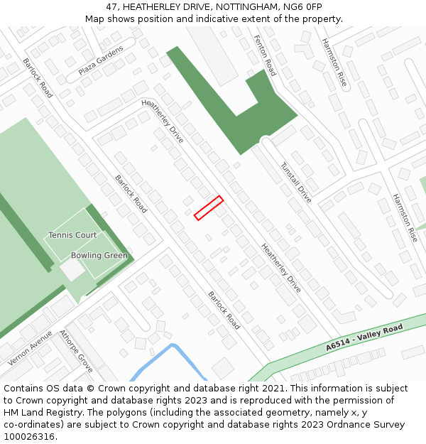 47, HEATHERLEY DRIVE, NOTTINGHAM, NG6 0FP: Location map and indicative extent of plot