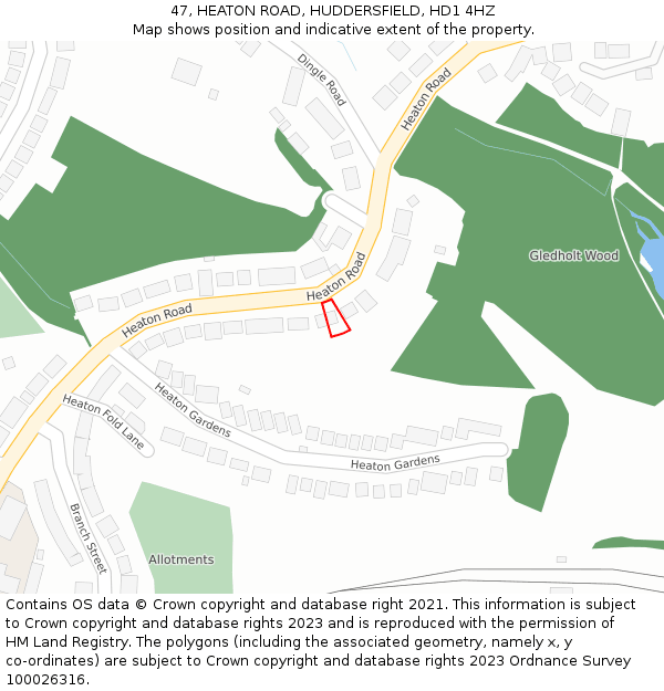 47, HEATON ROAD, HUDDERSFIELD, HD1 4HZ: Location map and indicative extent of plot