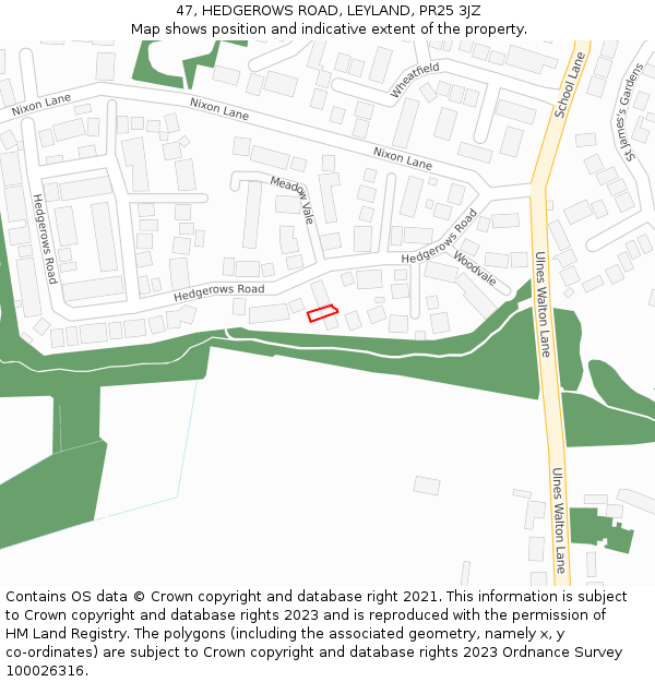 47, HEDGEROWS ROAD, LEYLAND, PR25 3JZ: Location map and indicative extent of plot