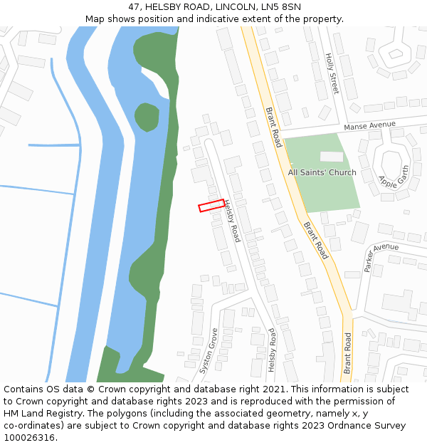 47, HELSBY ROAD, LINCOLN, LN5 8SN: Location map and indicative extent of plot