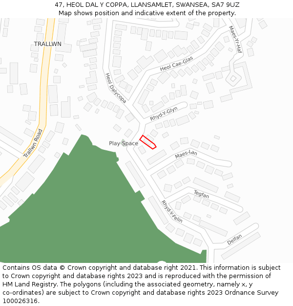 47, HEOL DAL Y COPPA, LLANSAMLET, SWANSEA, SA7 9UZ: Location map and indicative extent of plot
