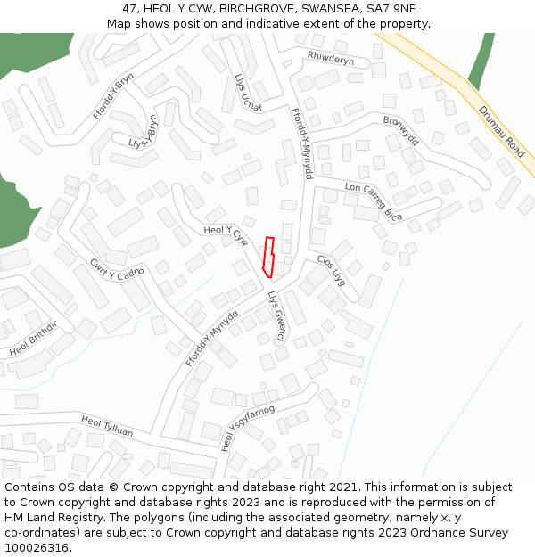 47, HEOL Y CYW, BIRCHGROVE, SWANSEA, SA7 9NF: Location map and indicative extent of plot