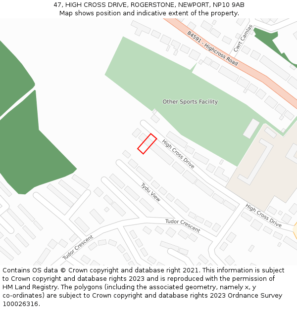 47, HIGH CROSS DRIVE, ROGERSTONE, NEWPORT, NP10 9AB: Location map and indicative extent of plot