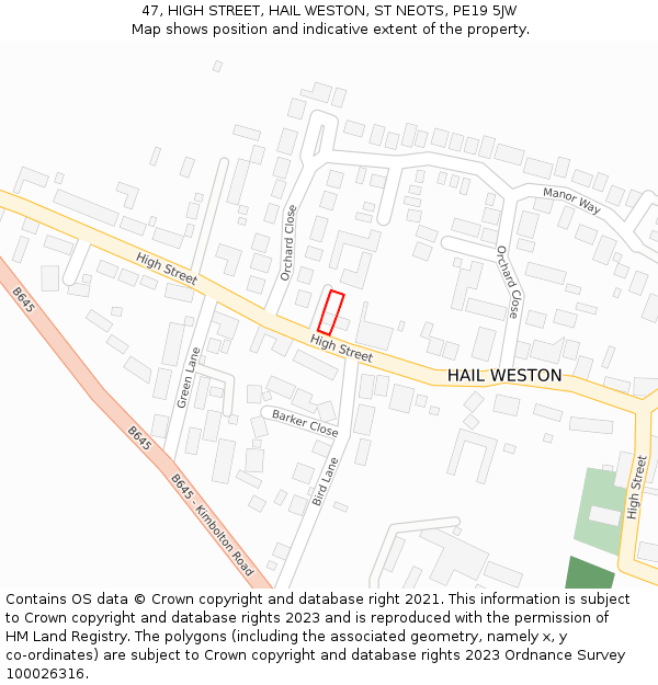 47, HIGH STREET, HAIL WESTON, ST NEOTS, PE19 5JW: Location map and indicative extent of plot