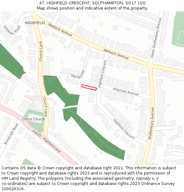 47, HIGHFIELD CRESCENT, SOUTHAMPTON, SO17 1SG: Location map and indicative extent of plot