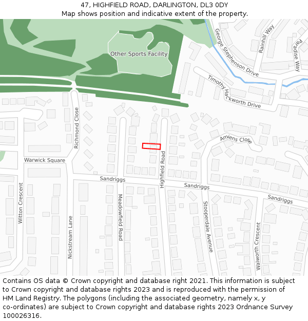 47, HIGHFIELD ROAD, DARLINGTON, DL3 0DY: Location map and indicative extent of plot