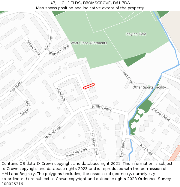 47, HIGHFIELDS, BROMSGROVE, B61 7DA: Location map and indicative extent of plot