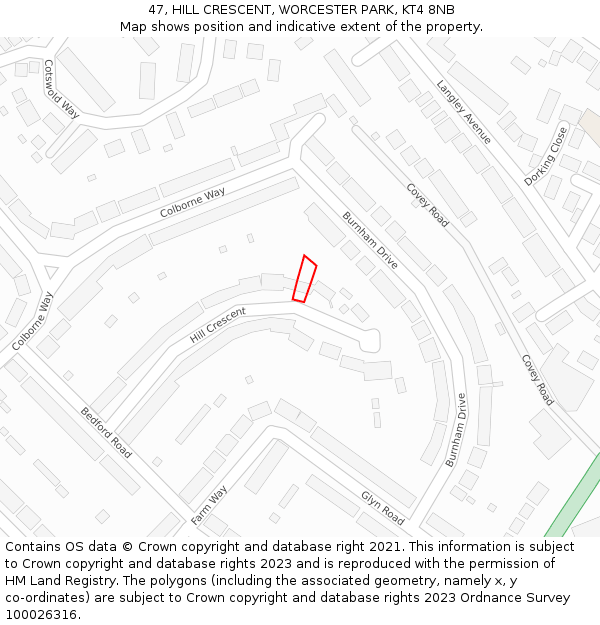 47, HILL CRESCENT, WORCESTER PARK, KT4 8NB: Location map and indicative extent of plot