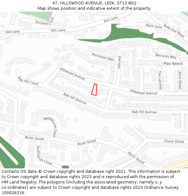 47, HILLSWOOD AVENUE, LEEK, ST13 8EQ: Location map and indicative extent of plot