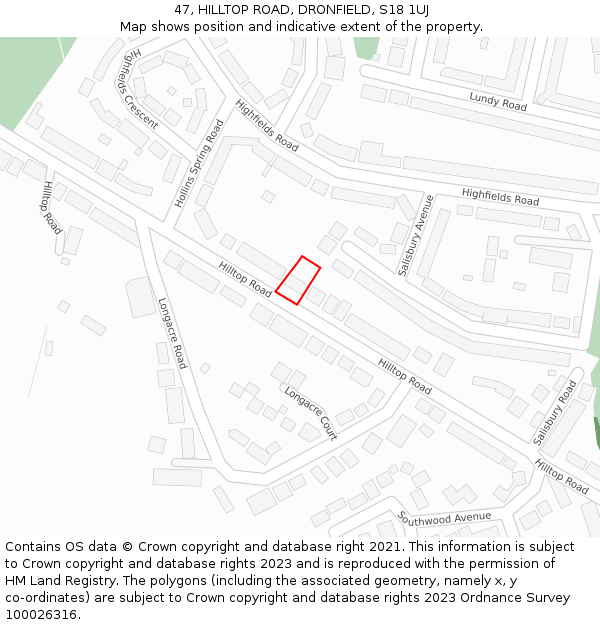 47, HILLTOP ROAD, DRONFIELD, S18 1UJ: Location map and indicative extent of plot