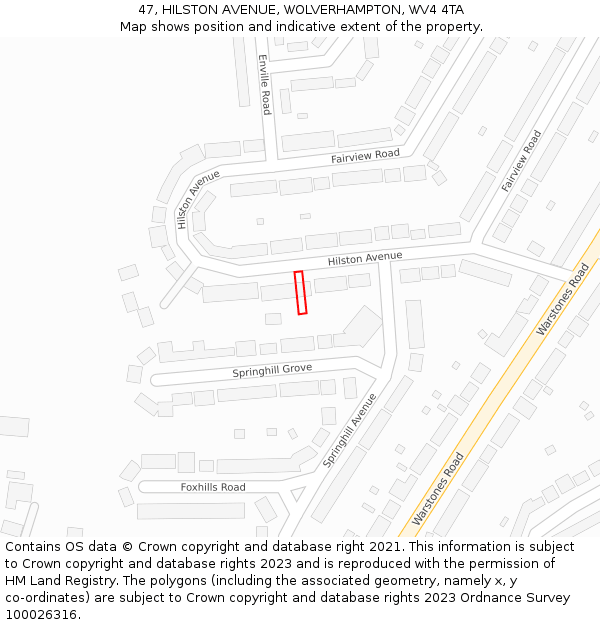 47, HILSTON AVENUE, WOLVERHAMPTON, WV4 4TA: Location map and indicative extent of plot