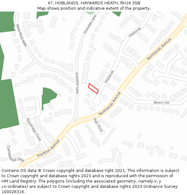 47, HOBLANDS, HAYWARDS HEATH, RH16 3SB: Location map and indicative extent of plot
