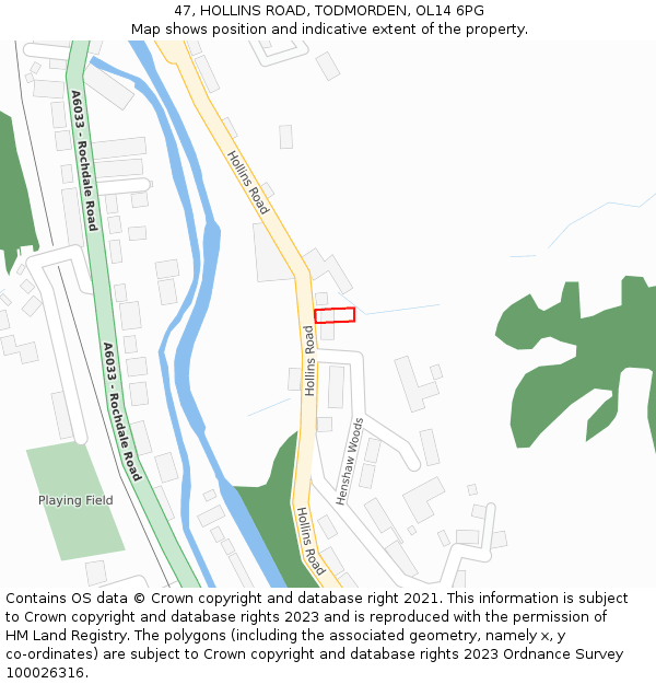 47, HOLLINS ROAD, TODMORDEN, OL14 6PG: Location map and indicative extent of plot