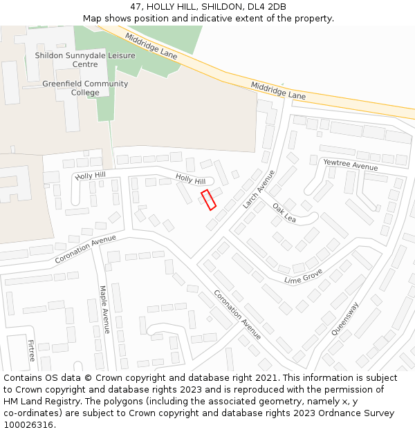 47, HOLLY HILL, SHILDON, DL4 2DB: Location map and indicative extent of plot