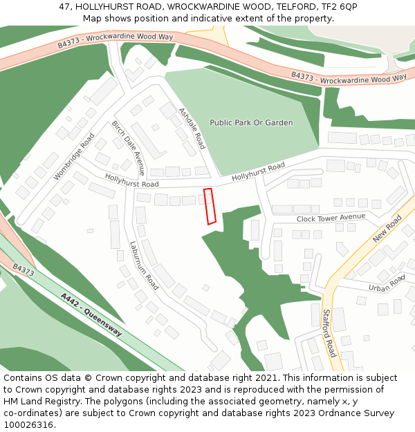 47, HOLLYHURST ROAD, WROCKWARDINE WOOD, TELFORD, TF2 6QP: Location map and indicative extent of plot