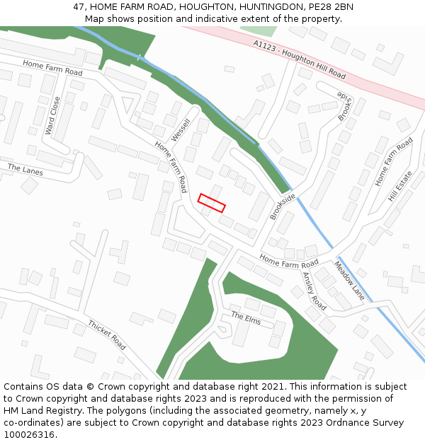 47, HOME FARM ROAD, HOUGHTON, HUNTINGDON, PE28 2BN: Location map and indicative extent of plot